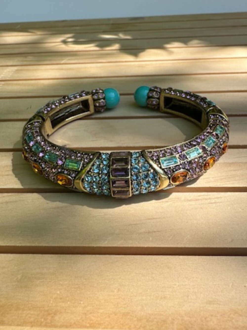 Vintage Heidi Daus Armed With Charm Crystal Beaded Turquoise Fashion Bracelet